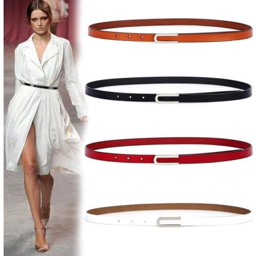New High Quality Real Cowskin Leather Fashion Alloy Buckle Retro Ladies Thin Belts for Women Wild Jumpsuit Ladies Belt Ceinture