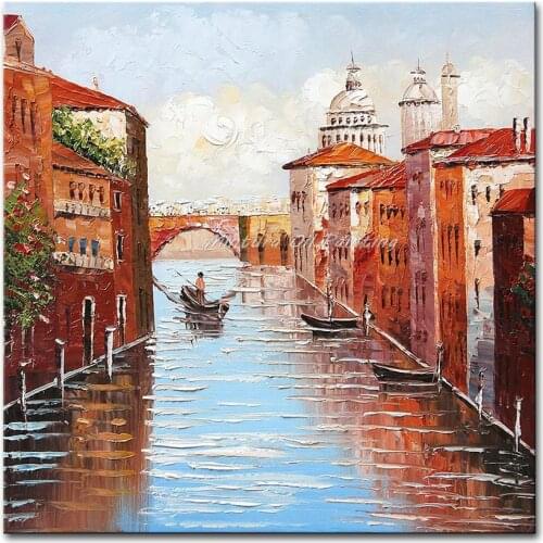 100% Handmade Rich texture Landscape Picture Home Decor Oil Paintings On Canvas Venice The City of Water Picture For Living Room