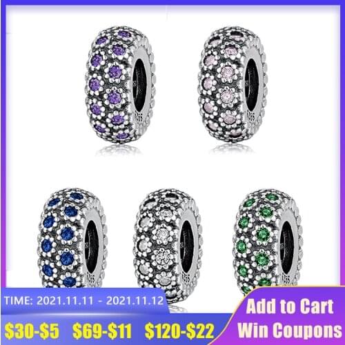 DIY gift 925 Sterling Silver like a sunflower clear CZ fine spacer Beads Fit Original europeu Charm Bracelet Jewelry making