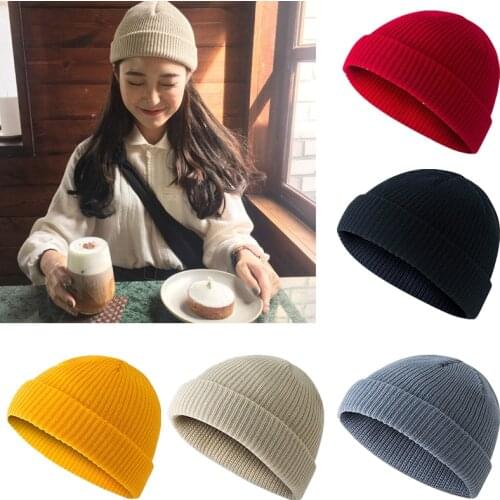 Retro Warm Winter Beanies Solid color Hat Skull Knit cap Men Women Solid Knitted Skullies Cap Male Black Hat