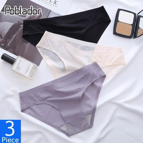 Poblador 3Pcs/Set Sexy Womens Silk Sport Panties Underwear Seamless Solid Breathable Briefs Low Rise Soft Comfort Lady Lingerie