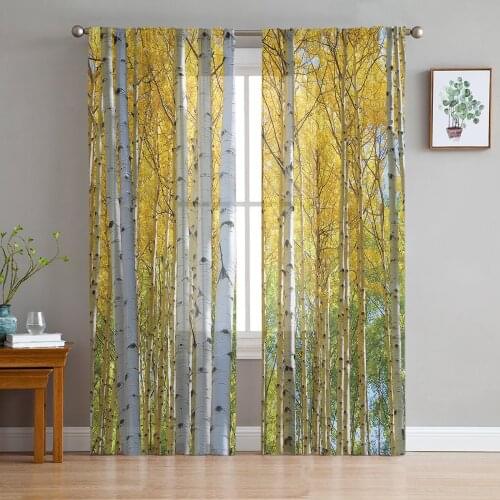 Tulle Curtains for Living Room Yellow Birch Forest Bedroom Study Window Sheer Curtains Kitchen Balcony Interior Voile Curtains