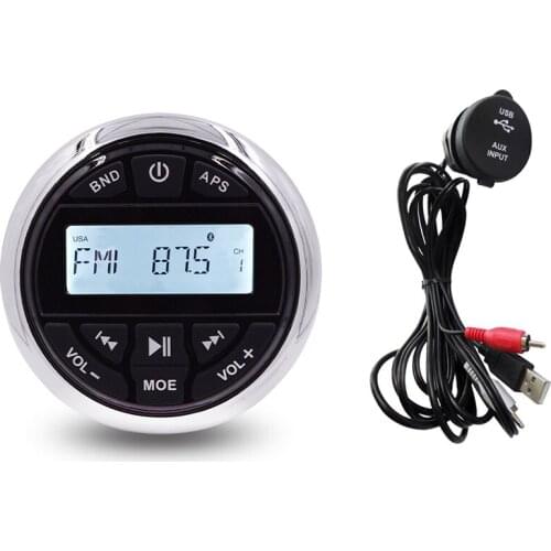 Waterproof Marine Radio Bluetooth Receiver Stereo Boat Audio System AM FM Motorcycle MP3 Player+USB Extension Mount Audio Cable