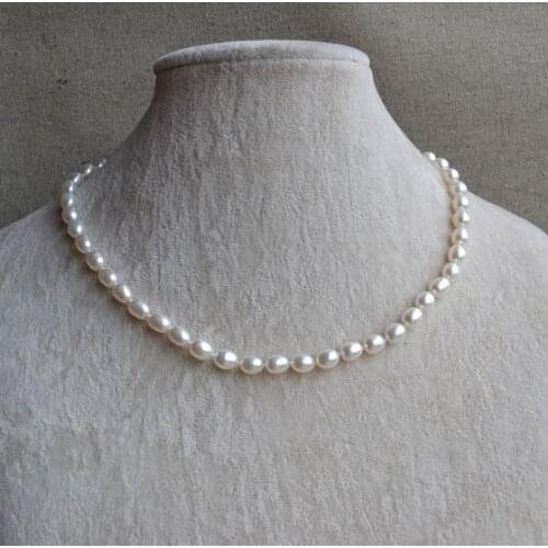 White Pearl Jewelry, 18 Inches 6-7mm Rice Freshwater Pearl Necklace,100% Real Pearls Necklace,Girls Lasys Jewelry