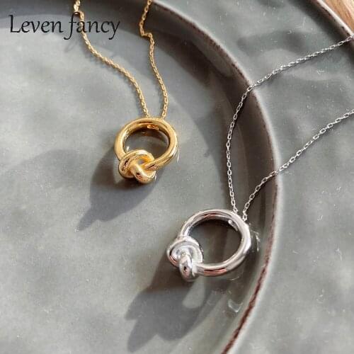 925 Sterling Silver Love Knot Open Circle Clavicle Choker Necklace Pendant Gold Over Silver 925 Jewelry Necklace Lady Girls Gift