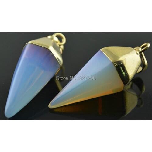 10pcs White Opal Crystal Pointed Pendant Top Gold Color Pendant For Man and Women Necklace Making