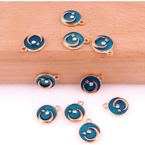 15Pcs/lot Mini Enamel Star And Moon Charms Space Floating Pendant Fit Earrings Jewelry Accessories