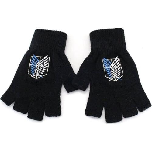 2019 Fashion Anime Attack on Titan Gloves Students Half Finger Plush Knit Glove Winter Warm Mitten Cospaly Gifts