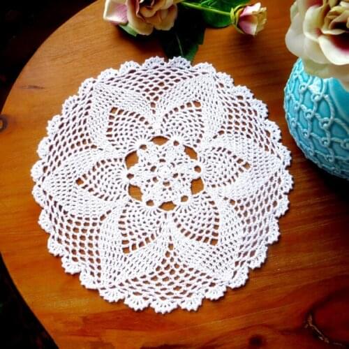 300mm Round Hand Crochet Floral Lace Hollow Table Mat Cloth Doily Coaster Cotton Blend Christmas Cup Mug Tea Dining Doily Kitche