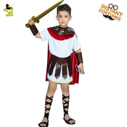 Kids Roman Gladiator Costumes Halloween Party Brave Warrior Outfits Boys Classical Roman Fighter Role Play Sets