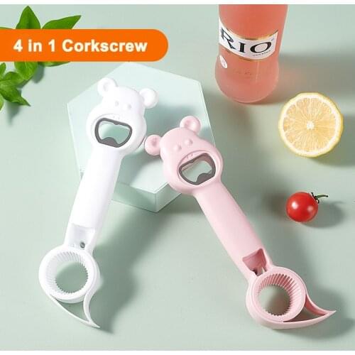 Creative 4 in 1 Multi-purpose Beverage Bottle Opener Multifunctional Can Opener Artifact Corkscrew Kitchen Tool
