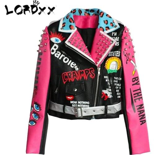 LORDXX Leather Jacket Women Streetwear Club Punk 2018 Autumn Fashion Cropped Jacket With Belt Multicolor Motorcycle Coats