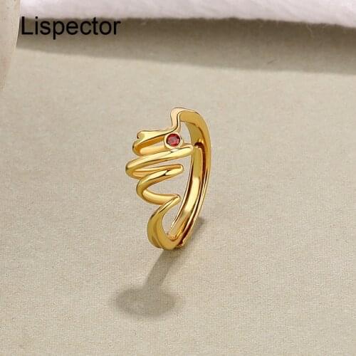 Lispector 925 Sterling Silver Korean Red Zircon Rings for Women Simple Adjustable Twisted Hollow Ring Female Jewelry Gifts