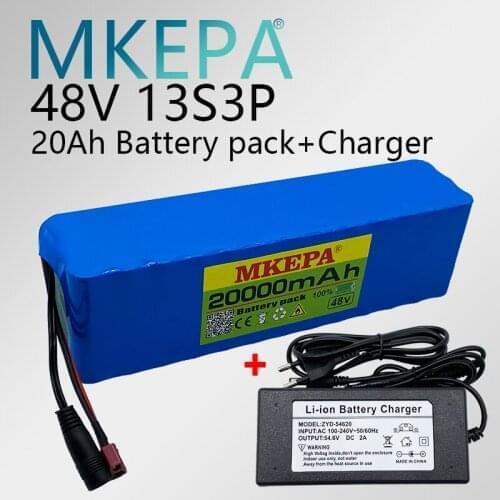 Large capacity 48V battery 48V 20000ah 1000W 13s3p Li ion battery pack for 54.6V E-bike scooter with BMS + charger