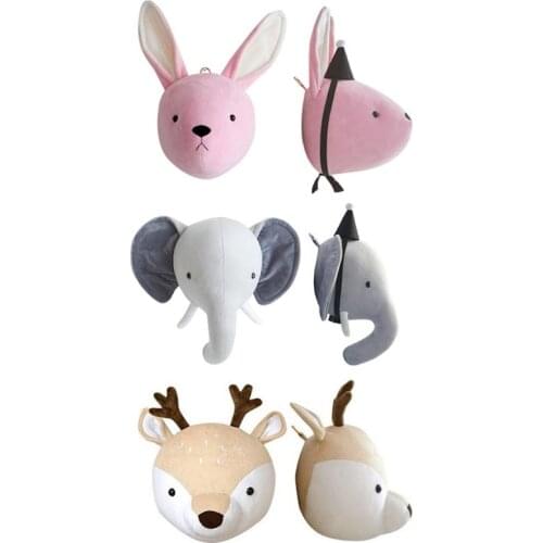 Cute Elephant Rabbit Deer Plush Stuffed Dolls Wall Mount Animal Head for Kids Room Kindergarten Decorative Toys