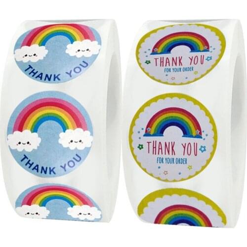 Cute Sun Rainbow Clouds Thank You Stickers 500pcs Childrens Weather Sealing Labels for Handmade Gift Decor Kids Reward Sticker