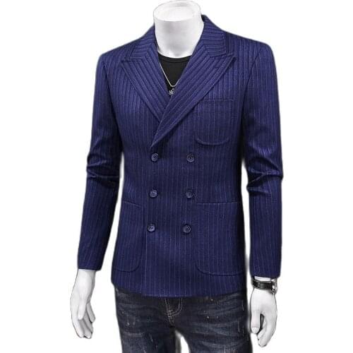Fashion Casual Men double-breasted Blazer Cotton Slim Korea Style Suit Blazer Masculino Male Suits Jacket Blazers Men Clothing