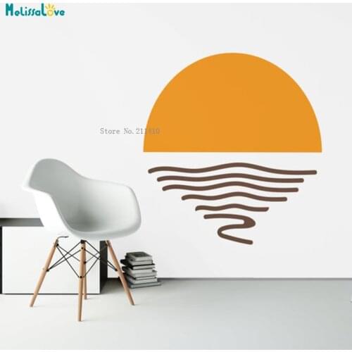 Custom Two Colors Sun Waves Wall Decal Modern Art Abstract Minimalis Bedroom Décor Removable YT5964