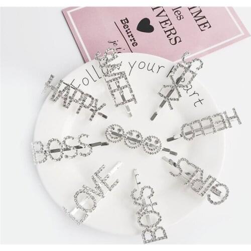 2019 New Fashion Temperament Full Rhinestones Letter Hairpin Side Clip For Women Girls Charm Headwear Hair Accessories
