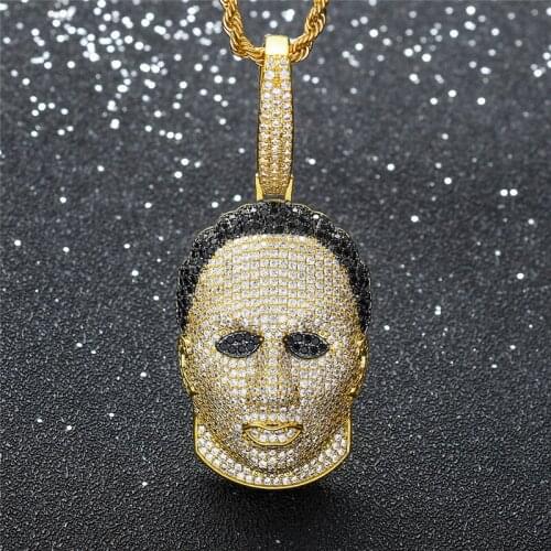 New Fashion Designer Hip Hop Iced Out Cubic Zircon Human Head Mask Pendants Necklace Rock Rapper Jewelry For Men