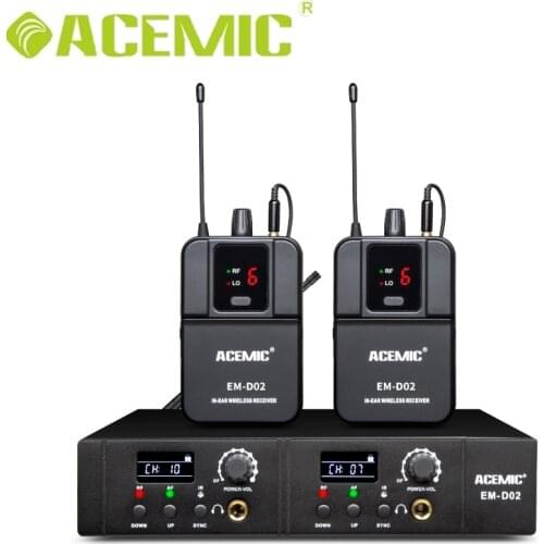 NEW RELEASE Acemic EM-D02 Dual Channel Wireless In Ear Monitor System Bodypack microphone for stage performing teaching music