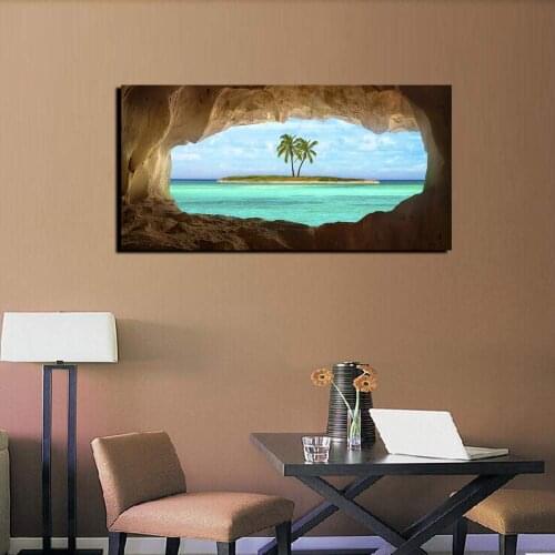 Island Cave Canvas Wall Art Paintings (Wood Frame Ready to Hang) for Wall Decor Printed on Canvas Home Decor Drop shipping