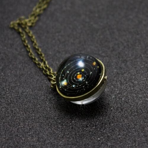 New Design Fashion Double Side Glass Ball Necklace Earth Planet Pattern Jewelry Galaxy Astronomy Pendant Necklace