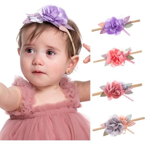 Baby Girls Hair Bands Hair Accessories Artificial Flowers With Pearls Elasticity Spring Princess Crown for 0-3years Girls Beauty