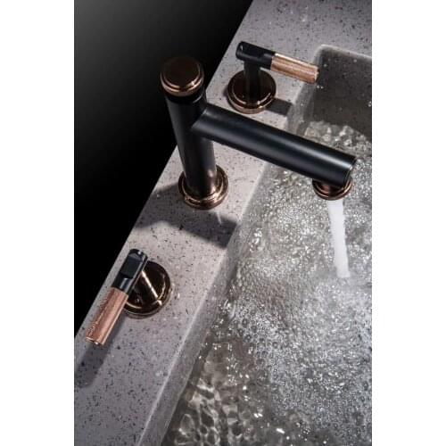 Simple luxury Black Rose gold bathroom sink faucet 5 colors two handles three holes mixer basin faucet Cold and hot water faucet