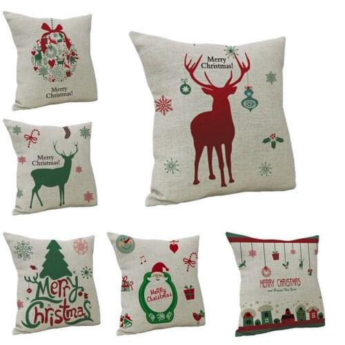 Christmas Tree Cushion Cover Cotton Linen Decorative Pillowcase Chair Seat Square 45x45cm Pillow Cover Home Living Textile