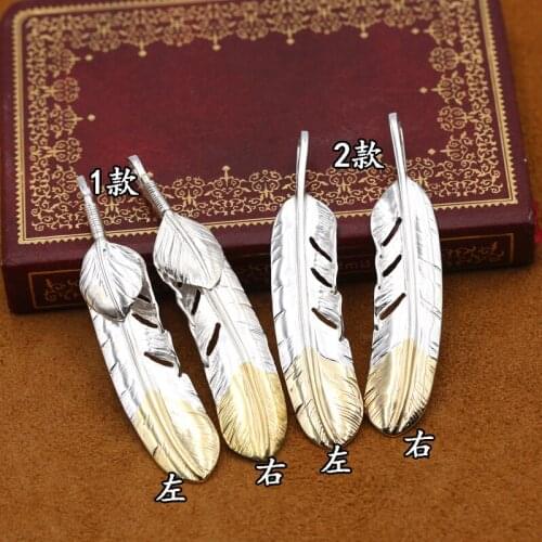 S925 Sterling Silver Jewelry Vintage Thai Silver Retro Takahashi Feather Male And Female Pendants