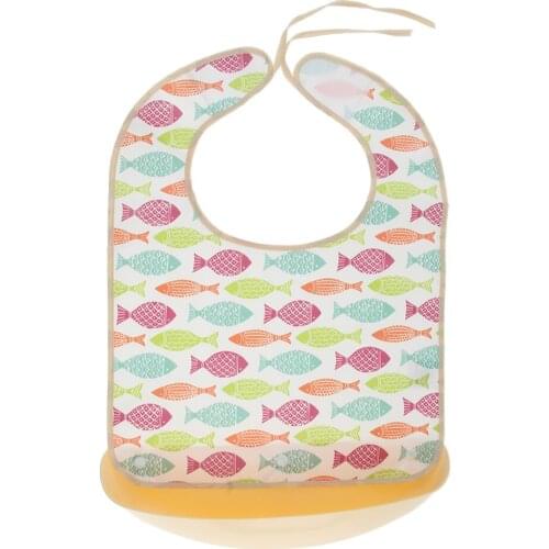 Detachable Reusable Washable Waterproof Adult Bib Clothing Protector w/ Crumb Catcher