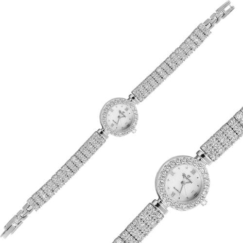 Silverlina Silver Zircon Stone Wristwatch Clock