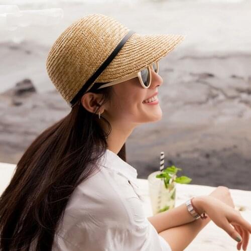 New Summer Ribbon Sun Hats Women Wide Brim Round Top Natual Straw Hat Outdoor Holiday Beach Sun Visor Cap Wholesale
