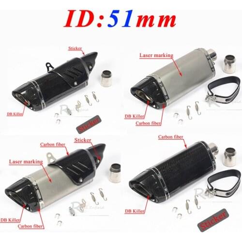 51mm Universal Motorcycle Exhaust Modified For Yamaha R1 R6 R15 ATV R3 K7 ZX6R NMAX125 NMAX155 Motorbike Scooter Carbon Muffler