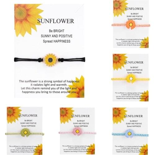 Vintage Jewelry Sunflower Bracelet Cute Handmade Sunflower Praying Hand Pendant Bracelet Couple Lover Promise Wish Card Jewelry