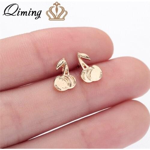 QIMING Stainless Steel Gold Cherry Stud Earrings Women kids Summer Fruit Jewelry Minimalist Fashion Earring Accessories Aretes