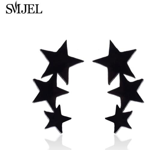 SMJEL New 3 Star Earrings Black Stainless Steel Stud Earrings for Women Punk 2018 Sky Star Jewelry Earring oorbellen Brincos