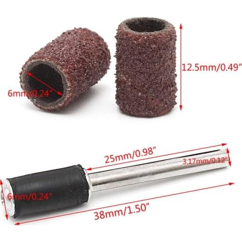 10Pcs 6mm Grit 80# Sanding Bands +3.17mm Mandrel Rotary Tool Nail Drill Bits L4MB