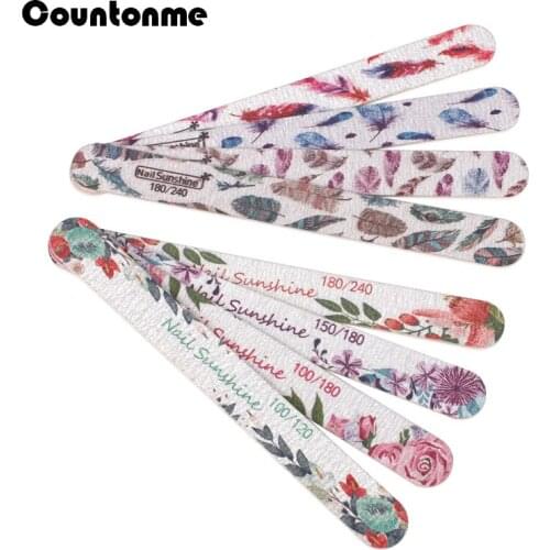 10Pcs Professional Wooden Nail Files 100/180/240 Straight Thick Stick Flower Feather Printed Sanding Buffer Files For Manicure