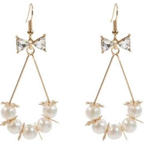 2Pairs 925 Silver Pin French Zircon Bow Pearl Personality Temperament Drop Earrings Female Jewelry