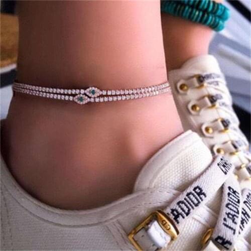 2021 Simple and Bright Rhinestone Geometric Anklet Foot Ornament Summer Beach Accessories Crystal Blue Eye Jewelry Lady Anklet