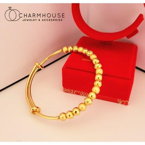 24K Yellow Gold Color Bangles For Women Multi Beads Bracelet & Bangle Adjustable Pulseira Femme Wedding Jewelry Accesories Gifts