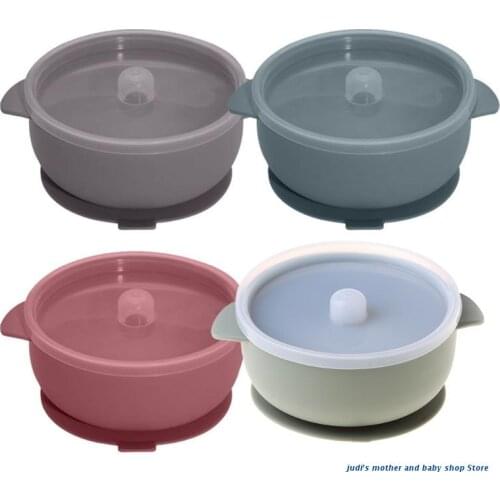 Portable Solid Colour Baby Silicone Plate Bowl Toddler Feeding Double Handle Bowl with Suction Cup Infant Dishes Kids