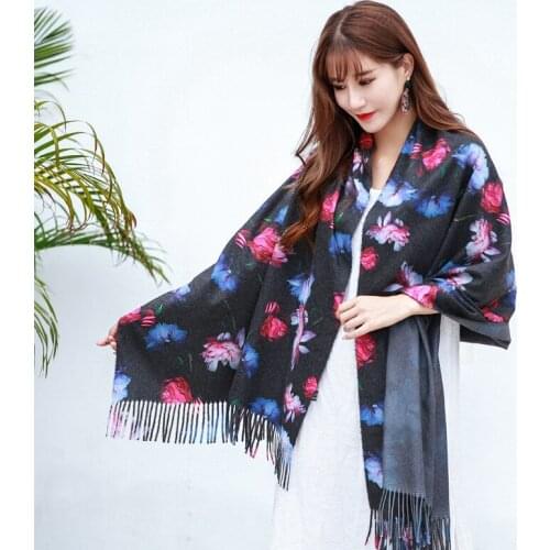 70x190cm Fashion Women Winter Cashmere Long Wraps Flower Printed Scarves Shawl