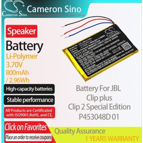 CameronSino Battery for JBL Clip plus Clip 2 Special Edition fits JBL P453048D 01 Speaker Battery 800mAh/2.96Wh 3.70V Li-Polymer