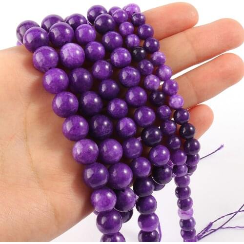 Natural Stone Beads Dark Purper Jades Stone 6/8/10mm Round Loose Beads for Jewelry Making DIY Bracelets Necklace 15