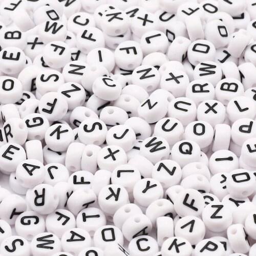 Black White Mixed Letter Acrylic Beads Round Flat Alphabet Loose Spacer Beads For Jewelry Making Handmade Diy Bracelet Necklace