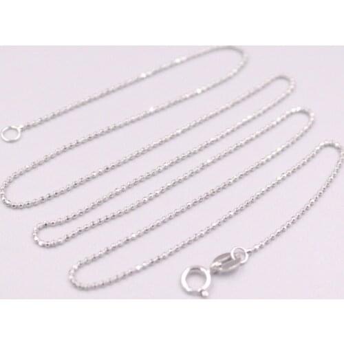 Pure 18K White Gold Necklace 1mm Carved Beads Link Chain Necklace Stamped Au750 For Women Gift 45cm / 2g