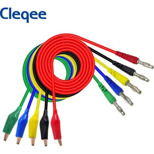 Cleqee P1042 4mm Banana Plug to Alligator Clip Multimeter Test lead Cable Shrouded Red Copper Crocodile Clamp 1M